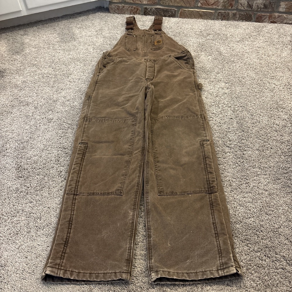 mens 32x32 Carhartt Bib Overalls Insulated Duck Canvas Double Knee Pants R27 DKB